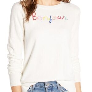Court & Rowe Bonjour Sweater White Embroidered Crewneck Women’s Medium Nordstrom